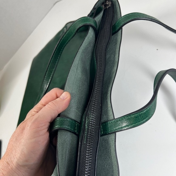 FLO-MOTOR Waxing Leather Bucket Bag Double Strap Shoulder/Handbag Green - Picture 5 of 6